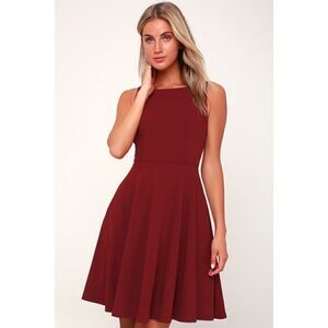NWT Lulus Fall For You Burgundy Skater Dress, Size XS